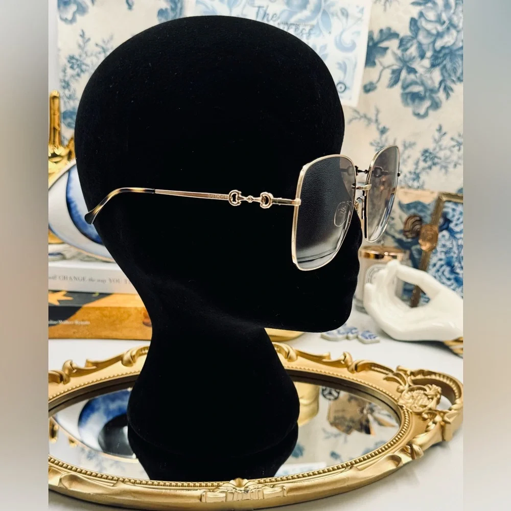 🆕 GUCCI 🧿 NWOT GG0879S 002 Gold Horsebit Sunglasses with Brown Gradient Lens - Picture 10 of 16